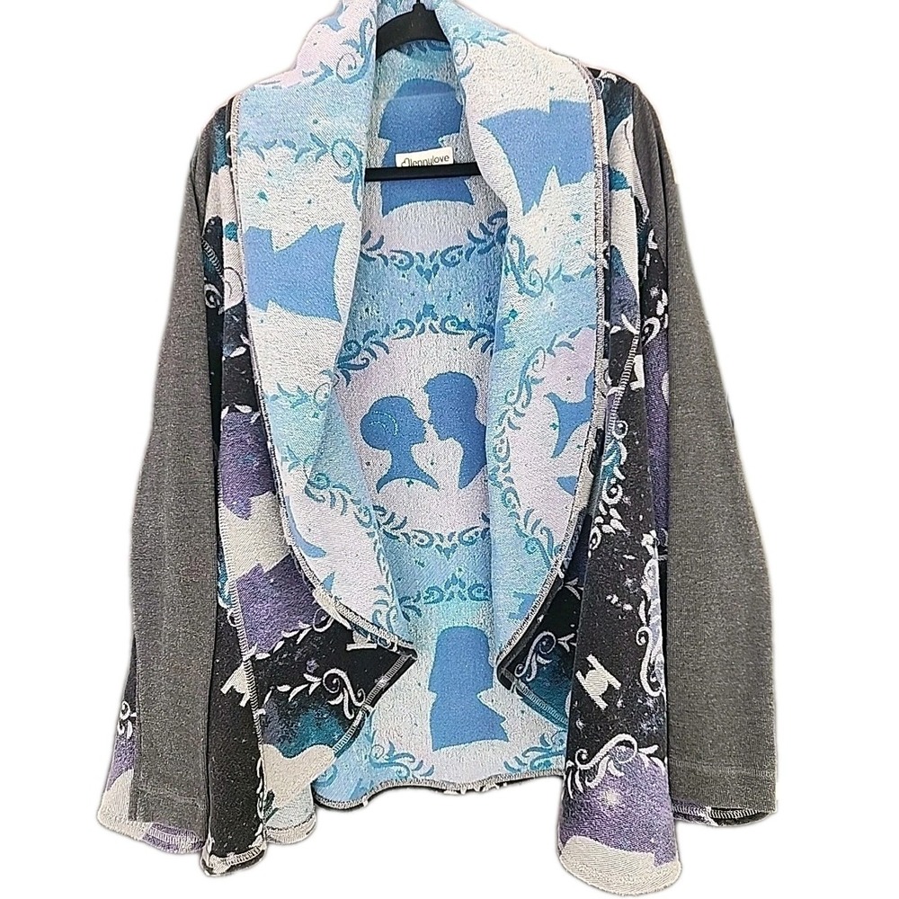 RARE Lenny Love Custom Vintage Demin Cardigan‎ Women S/M Blue Purple